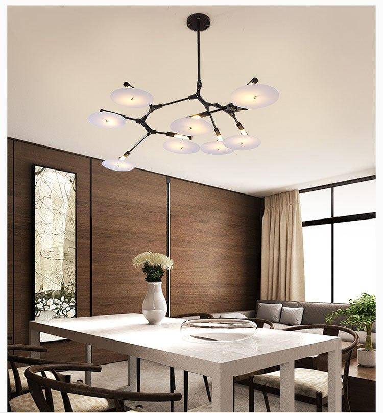 Lustre design LED à branches dorées ou noires et cercles Style - vue 3 sur 9
