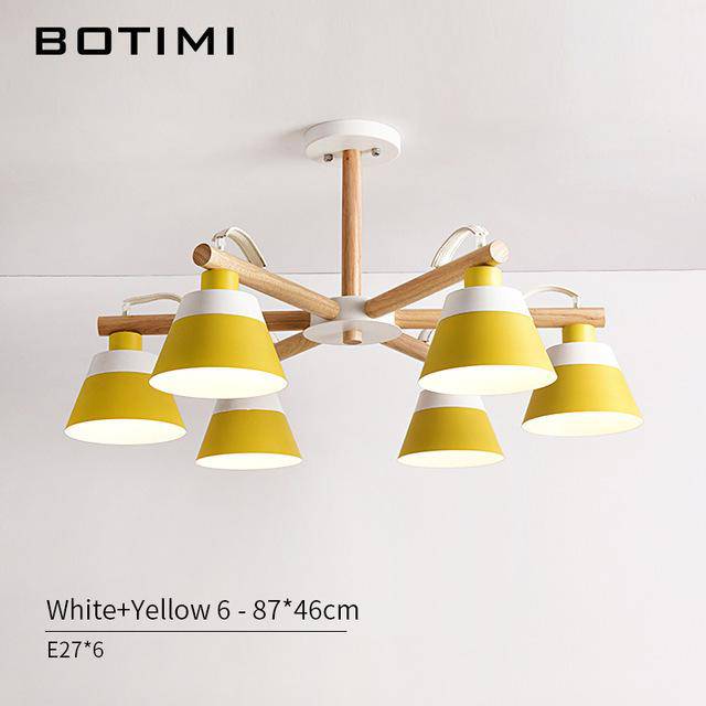 Lustre LED en bois acec abat-jour Nordic - vue 8 sur 12