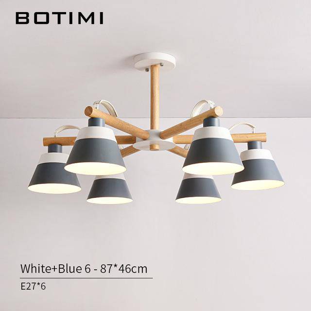 Lustre LED en bois acec abat-jour Nordic - vue 7 sur 12