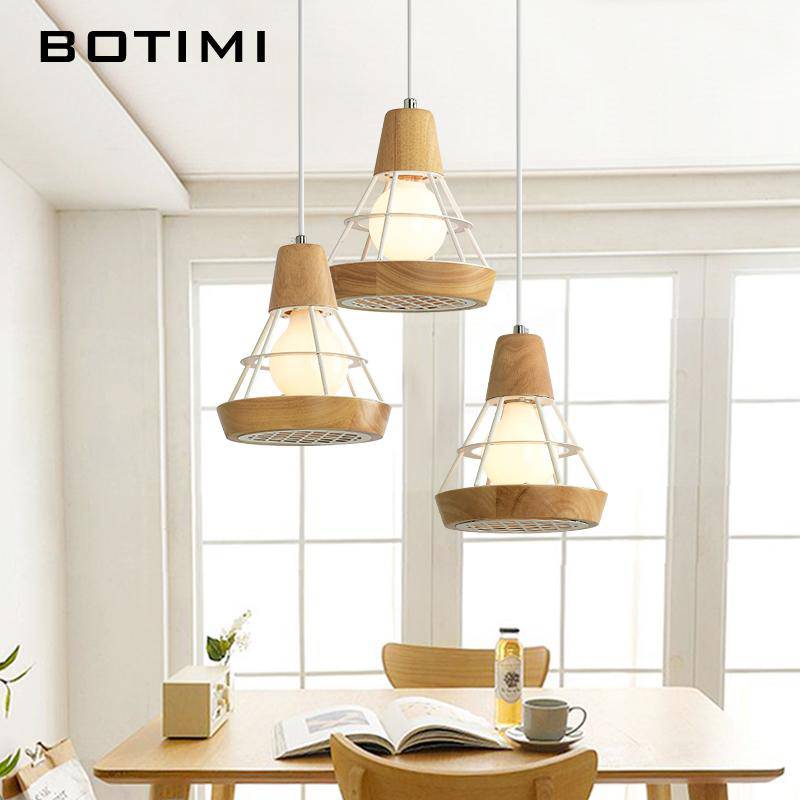 Suspension design LED en bois et cage métal (noir ou blanc) - vue 3 sur 10