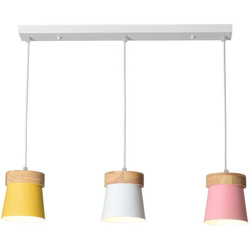 Suspension triple à LED en bois et métal de couleur