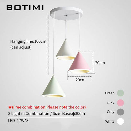 Suspension design LED en cône de couleur Nordic