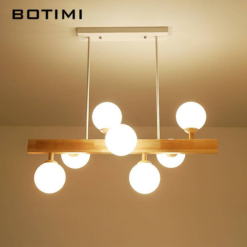 Lustre LED en bois avec lampe dans boule en verre - vue 4 sur 6