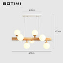 Lustre LED en bois avec lampe dans boule en verre