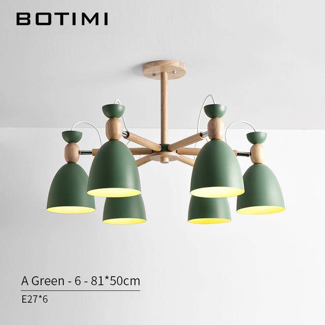 Lustre LED avec bras en bois et abats-jours arrondis
