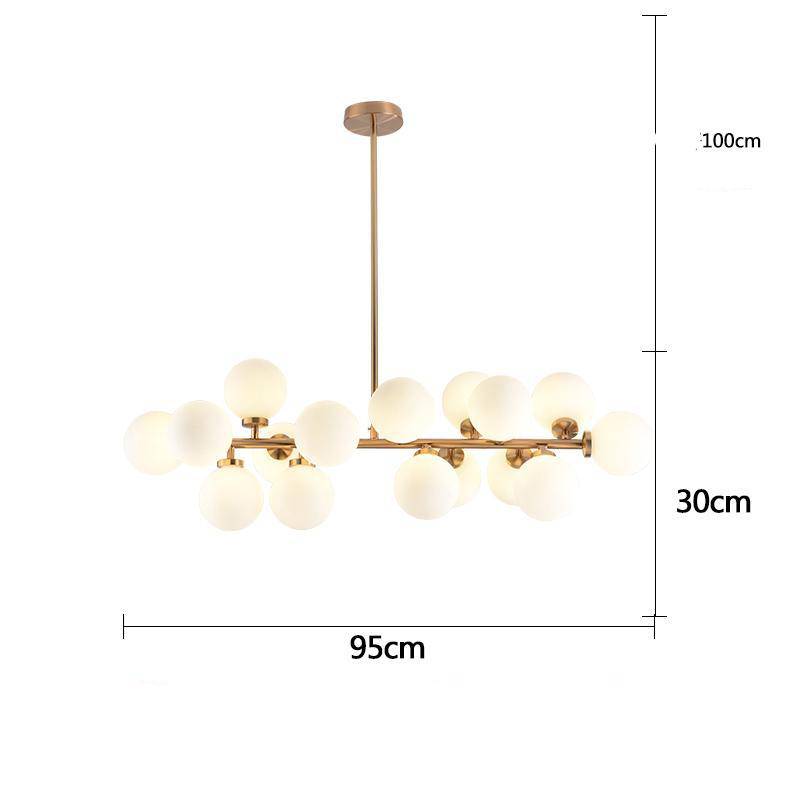 Lustre design à LED avec branche (noir ou dorée) et boules en verre - vue 7 sur 7