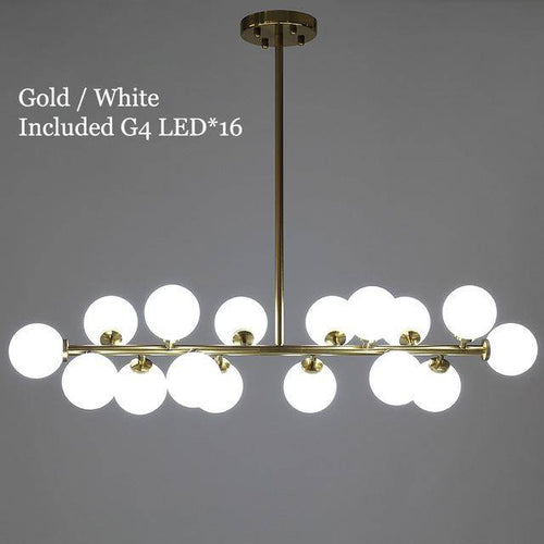 Lustre design à LED avec branche (noir ou dorée) et boules en verre