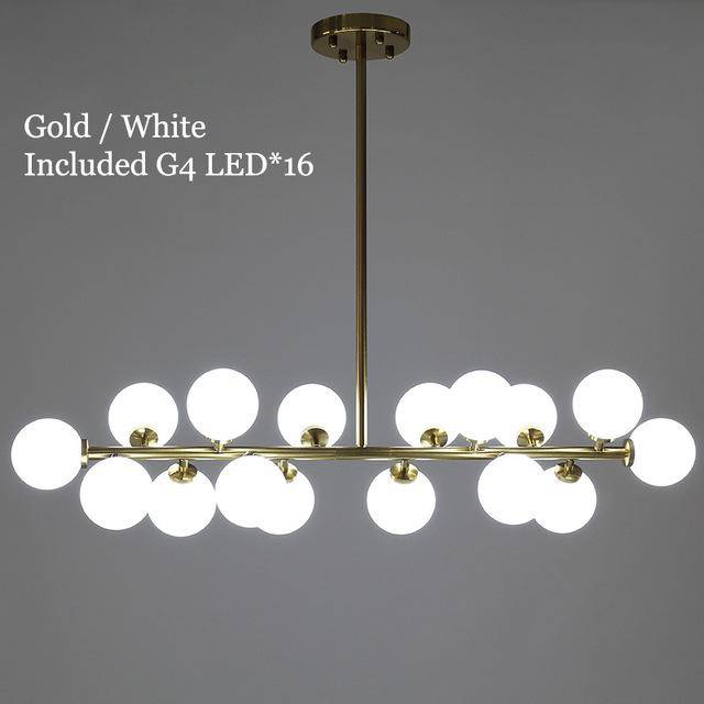 Lustre design à LED avec branche (noir ou dorée) et boules en verre - vue 6 sur 7