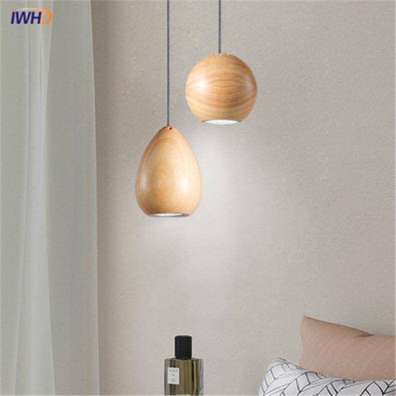 Suspension LED design boule en bois vintage