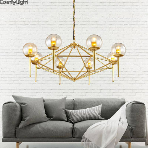 Kronleuchter Vintage Design Gold mit Glaskugel im Loft-Stil - vue 3 sur 6