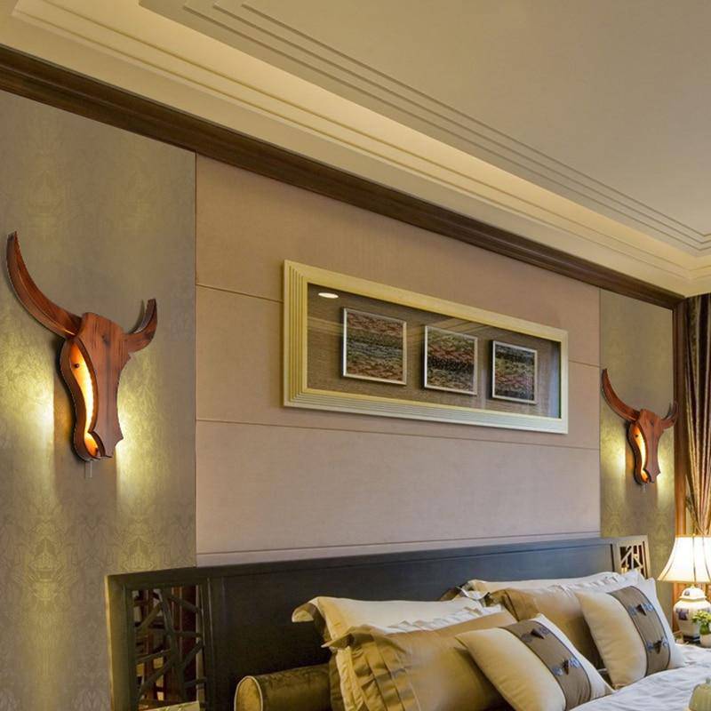 Applique murale LED en bois retro en forme de tête de cerf - vue 7 sur 8