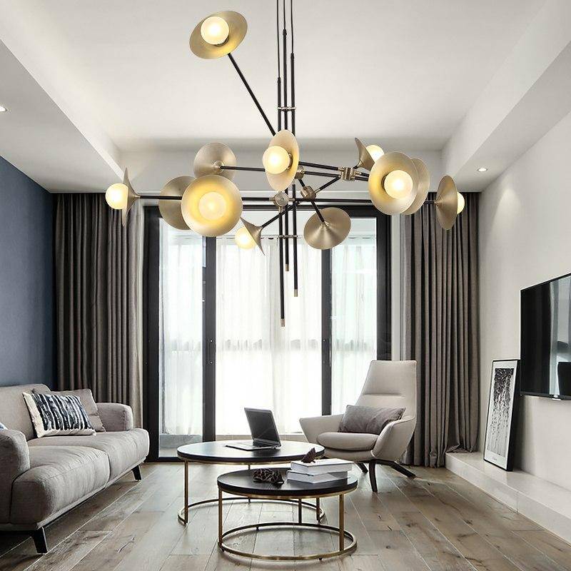 Lustre design à LED avec branches articulées et lampes dorées Modern - vue 7 sur 9