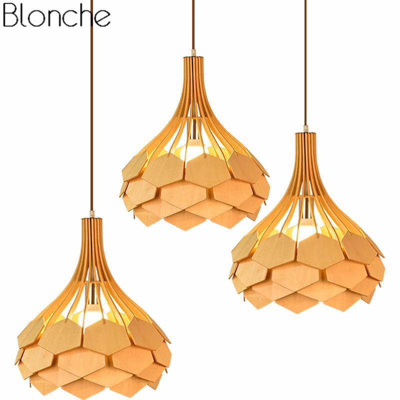 Pendelleuchte aus Holz mit farbigen Blütenblättern Wooden - vue 7 sur 10