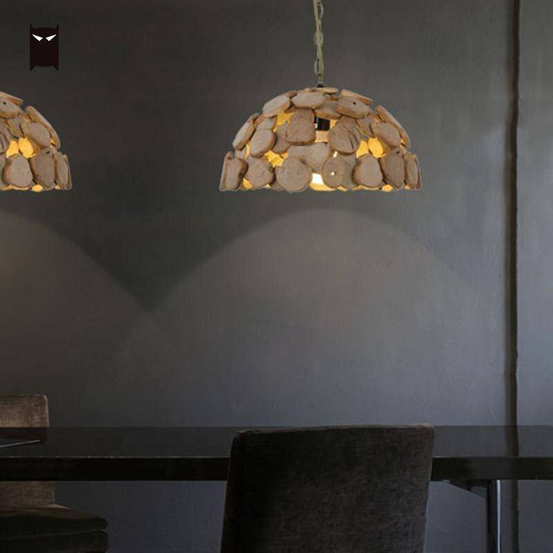 Suspension design LED avec abat-jour arrondi en bois Hang