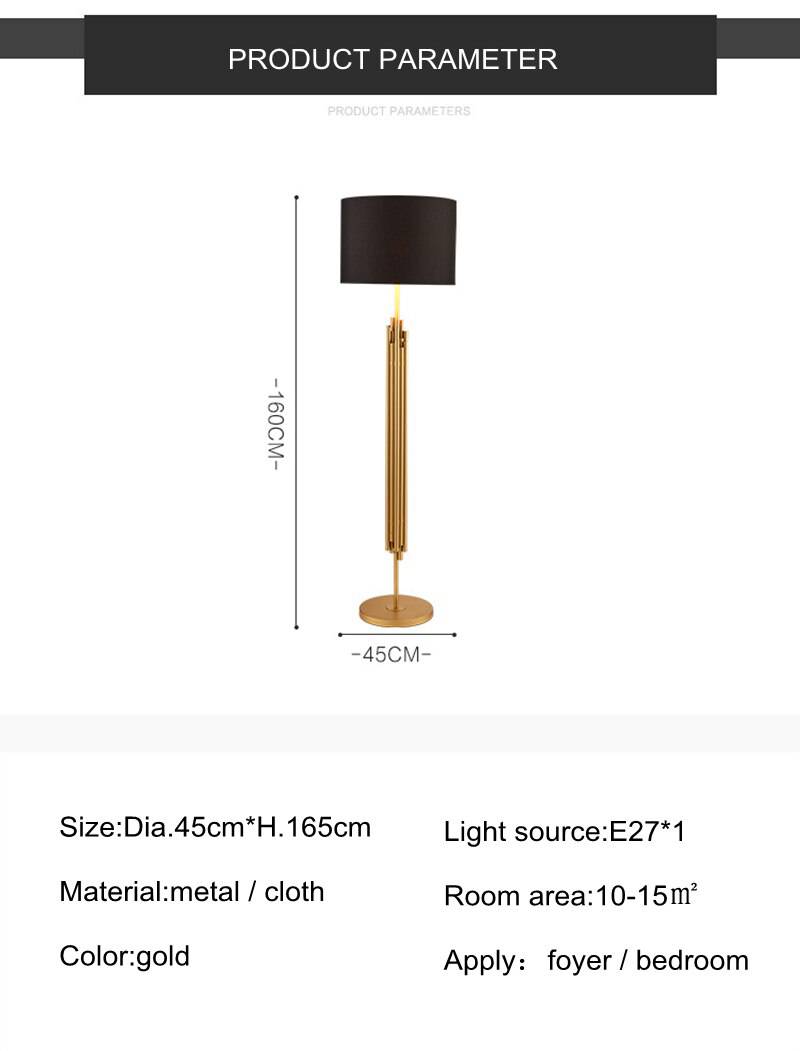 Lampadaire design doré avec abat-jour noir arrondi body - vue 8 sur 8