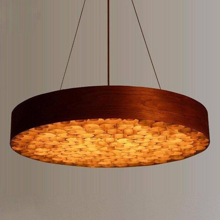 Suspension rétro LED avec cercle aux bords épais en bois style Chandelier - vue 4 sur 4