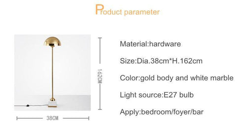 Lampadaire design à LED en métal doré avec abat-jour sphérique