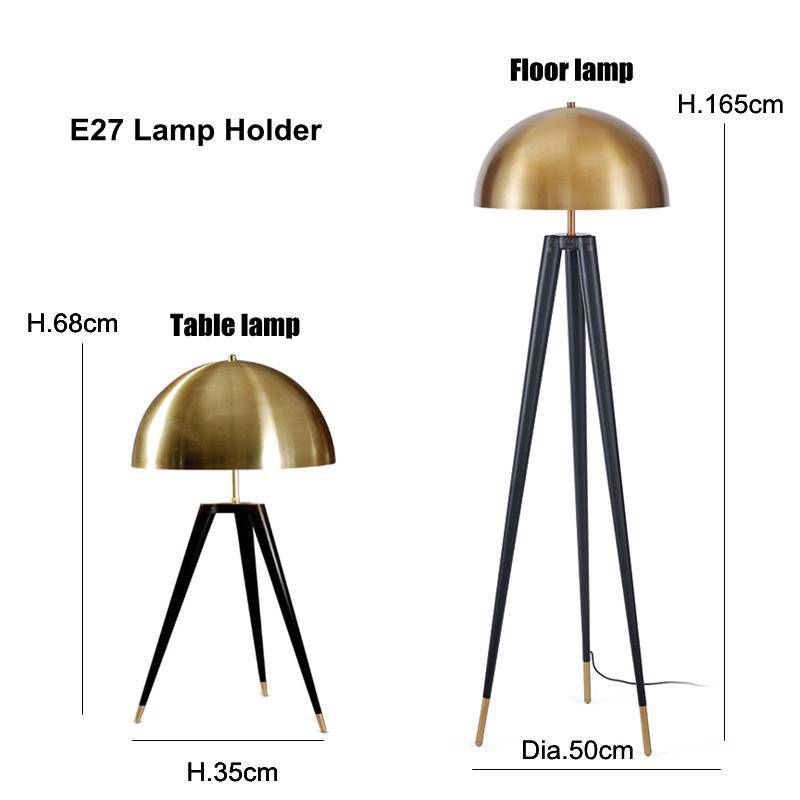 Lampadaire design triple pied et abat-jour sphérique en métal doré Luxe - vue 7 sur 8