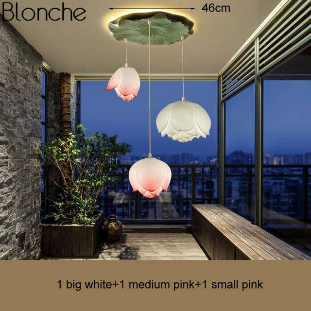 Suspension LED style chinois avec fleurs Lotus - vue 8 sur 18