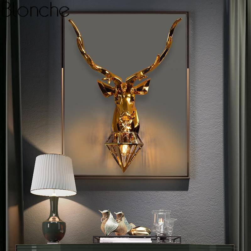 Applique murale LED design cerf (doré ou argenté)