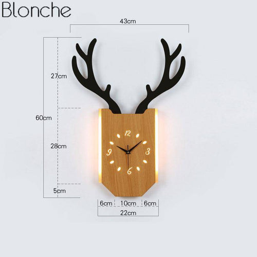 Applique murale LED corne de cerf et horloge