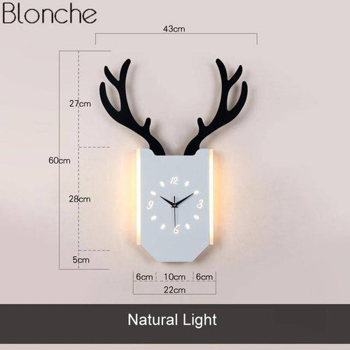 Applique murale LED corne de cerf et horloge