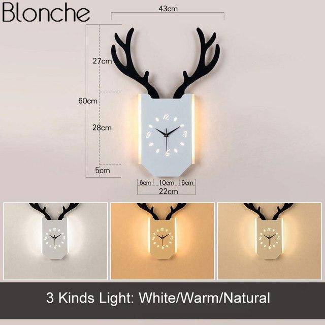 Applique murale LED corne de cerf et horloge