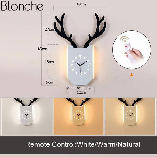 Applique murale LED corne de cerf et horloge - vue 7 sur 14