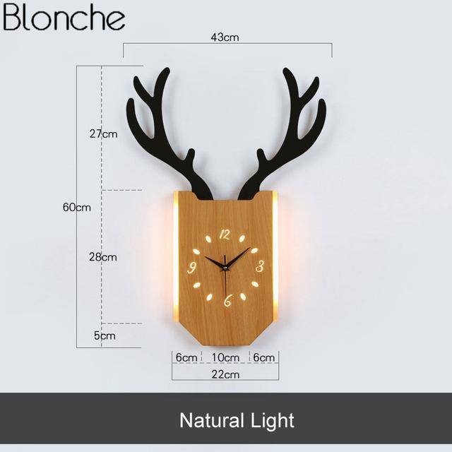 Applique murale LED corne de cerf et horloge - vue 6 sur 14