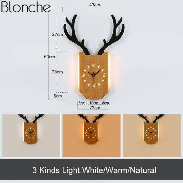 Applique murale LED corne de cerf et horloge - vue 10 sur 14