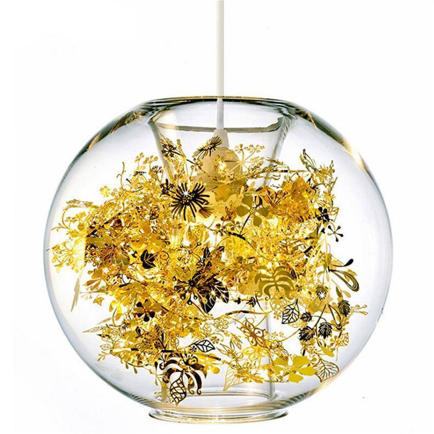 Lampe à poser boule en verre avec feuilles - vue 4 sur 10