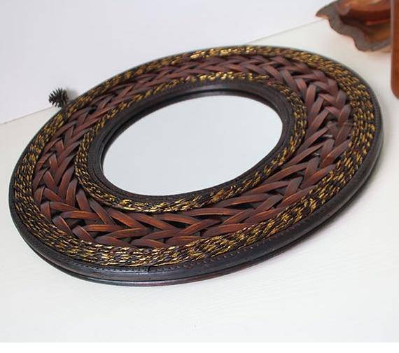 Miroir mural rond en bois tressé Antique - vue 4 sur 5