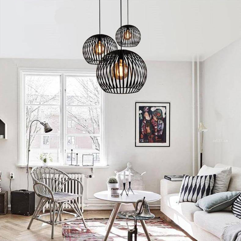 Suspension en cage ronde vintage (noir ou blanc) - vue 4 sur 7