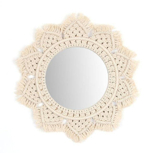 Miroir mural décoratif rond fleur en tissu tressé Tapestry