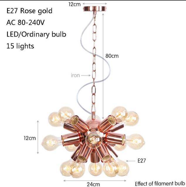 Lustre design LED en métal rose gold avec plusieurs lampes Fly