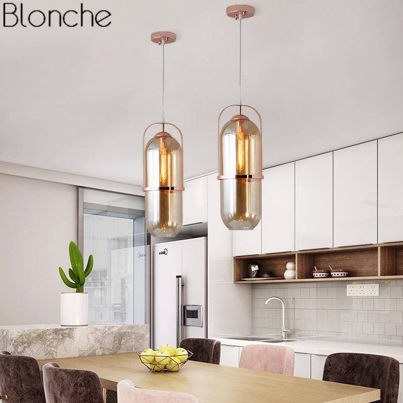 Suspension design en verre et métal rose gold Loft - vue 4 sur 6
