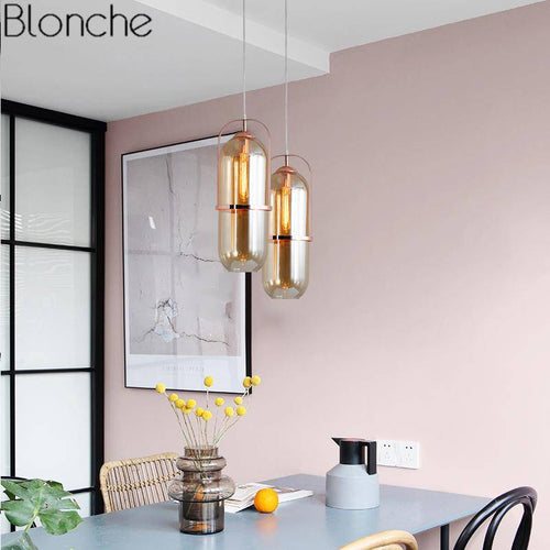 Suspension design en verre et métal rose gold Loft