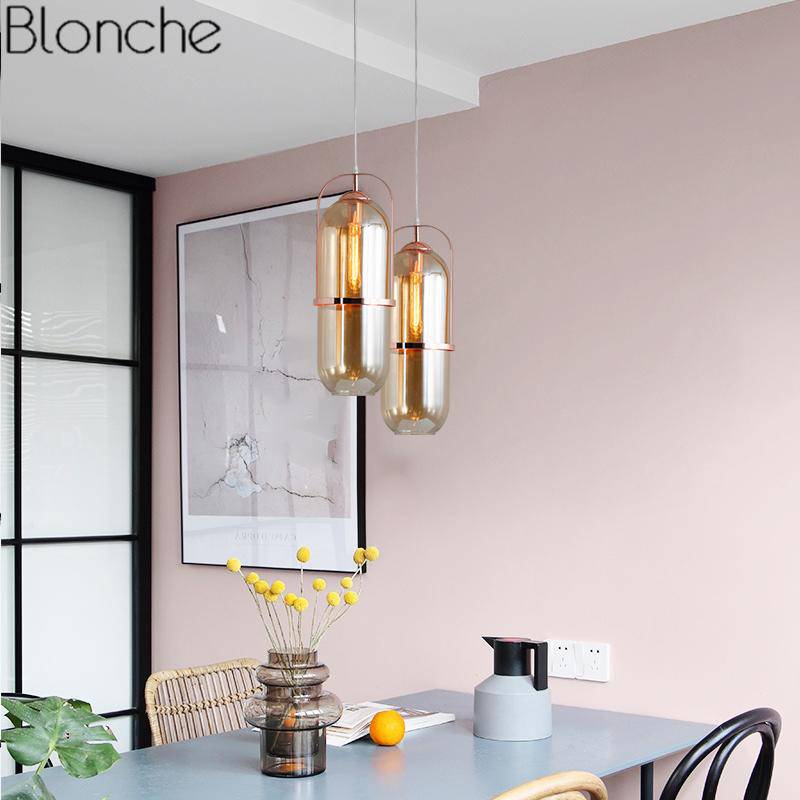 Suspension design en verre et métal rose gold Loft - vue 5 sur 6