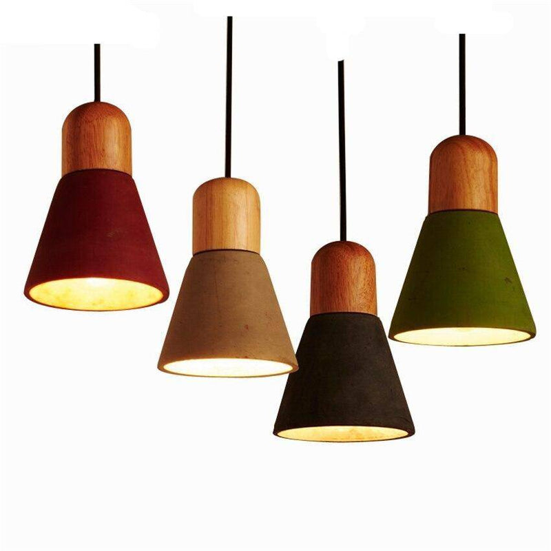 Suspension moderne LED en bois et ciment coloré Loft
