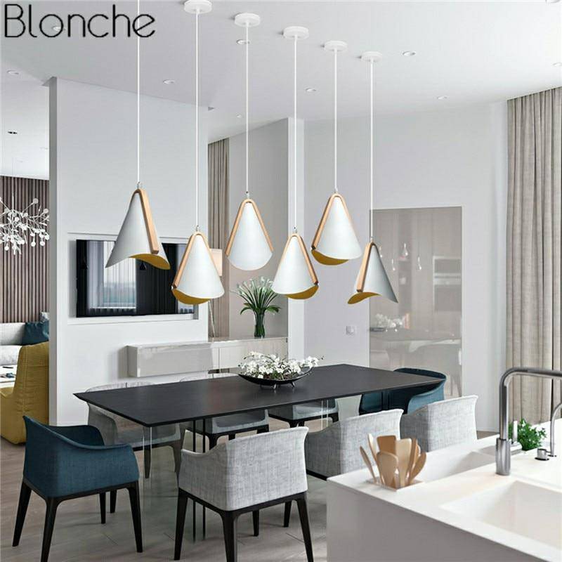 Suspension design en métal blanc et bois Nordic - vue 4 sur 7