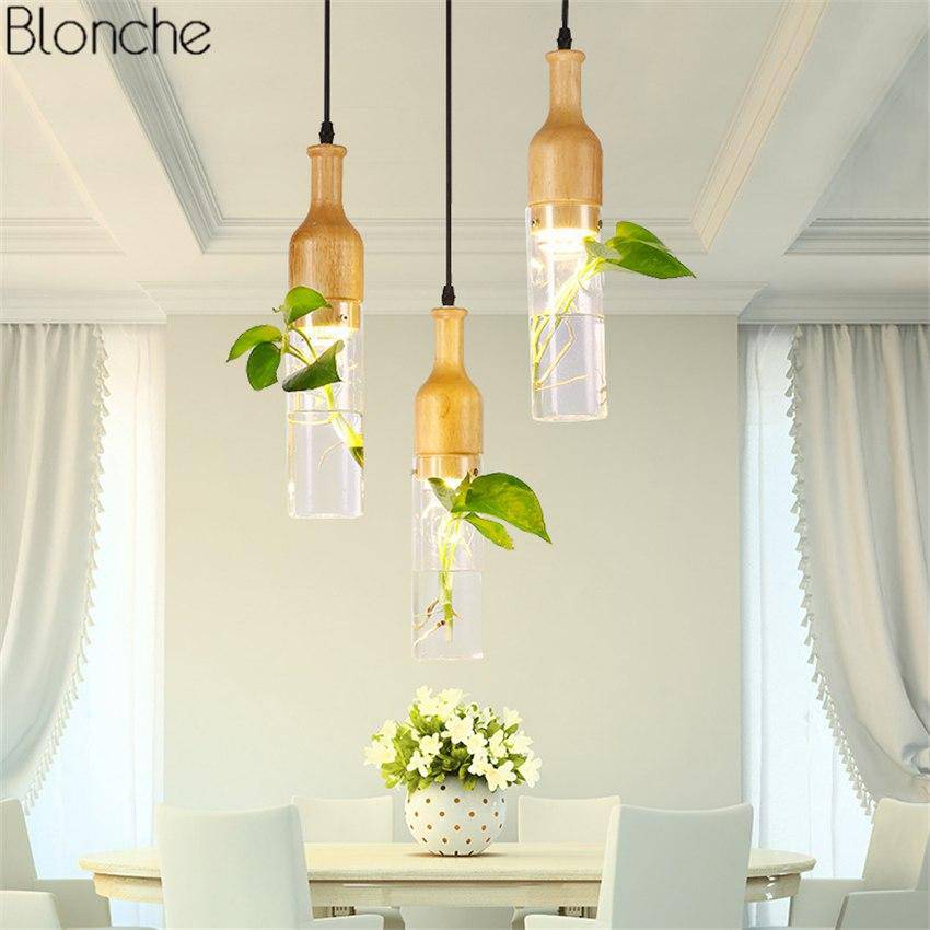 LED-Pendelleuchte aus Holz mit Pflanze und integriertem Wassertank Bottle - vue 8 sur 8