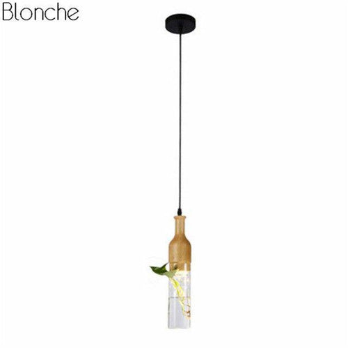 LED-Pendelleuchte aus Holz mit Pflanze und integriertem Wassertank Bottle
