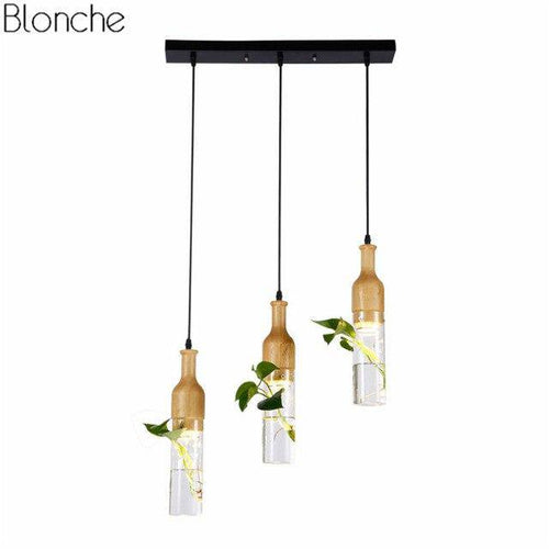 LED-Pendelleuchte aus Holz mit Pflanze und integriertem Wassertank Bottle - vue 8 sur 8