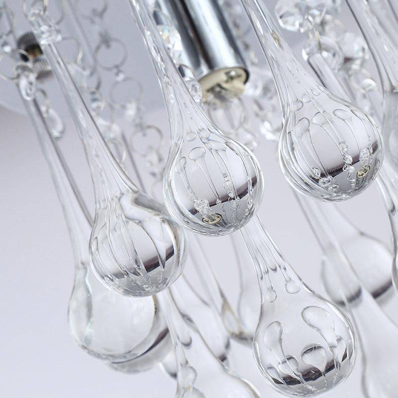 Plafonnier LED chromé et gouttes en cristal