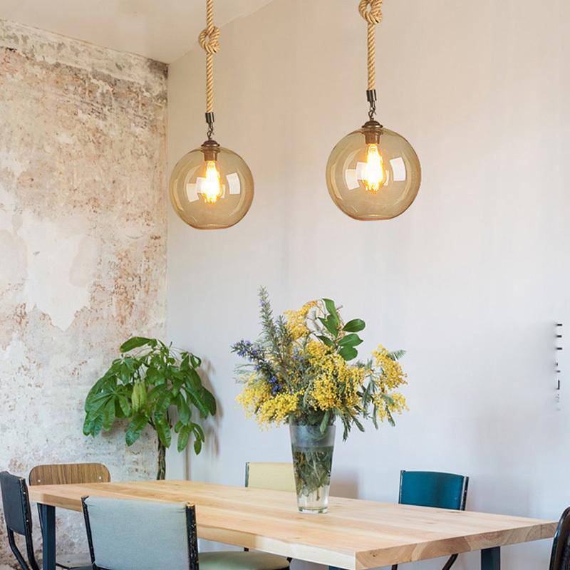 Suspension design boule en verre ambré sur corde Decor - vue 5 sur 4