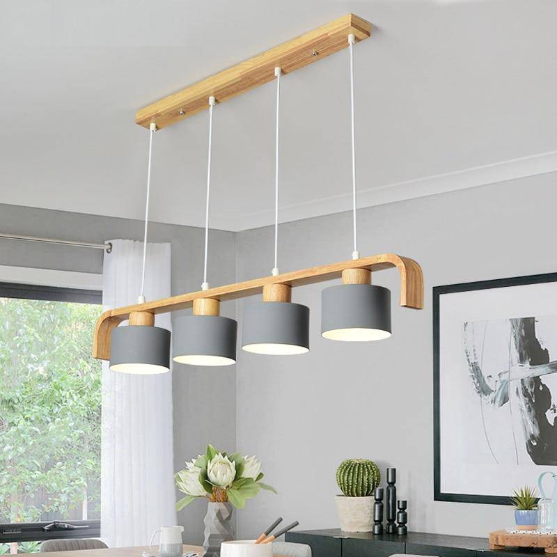 Suspension moderne à LED en bois et abat-jour (plusieurs couleurs)