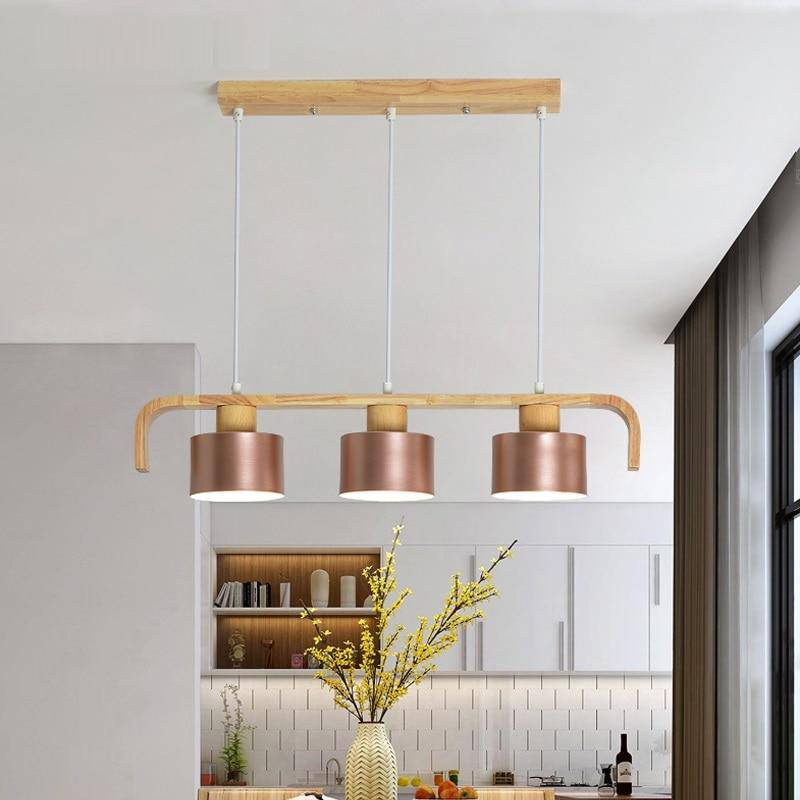 Moderne LED-Pendelleuchte aus Holz mit Lampenschirm (verschiedene Farben) - vue 4 sur 15