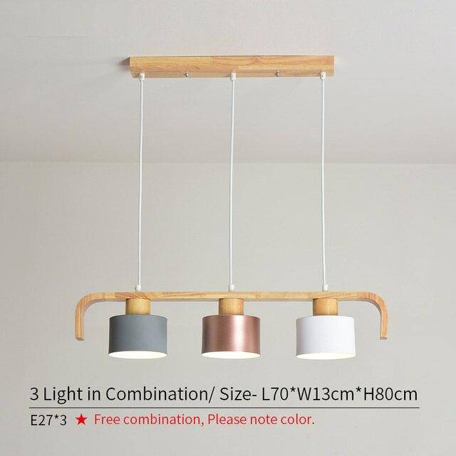 Suspension moderne à LED en bois et abat-jour (plusieurs couleurs)