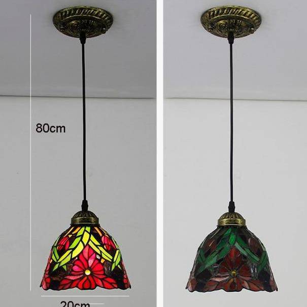 Suspension rétro à LED avec abat-jour verre aux motifs fleurs - vue 4 sur 7