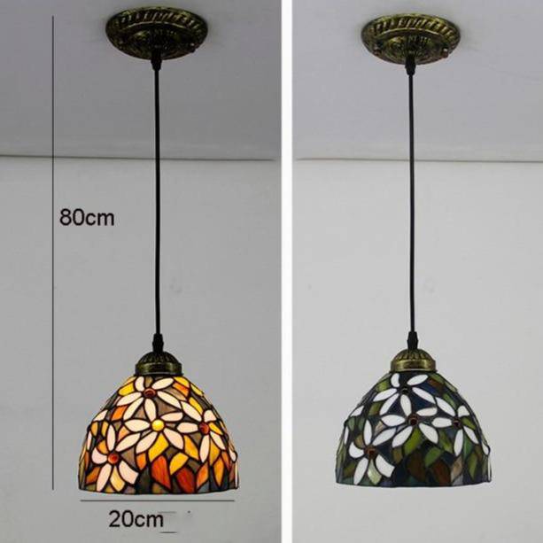 Suspension rétro à LED avec abat-jour verre aux motifs fleurs - vue 3 sur 7
